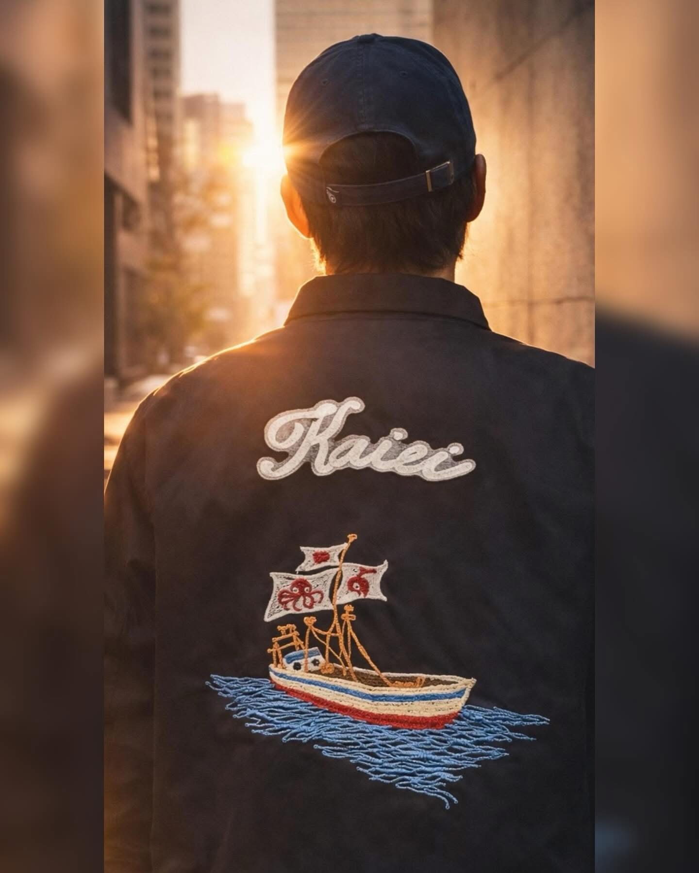 Navy jacket embroidery, a fishing boat (commissioned work)