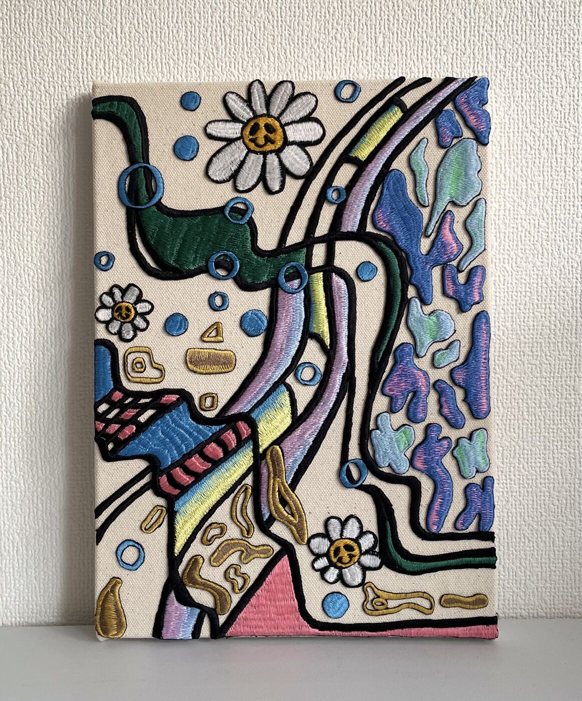 Embroidered canvas, hand and flower (sample)